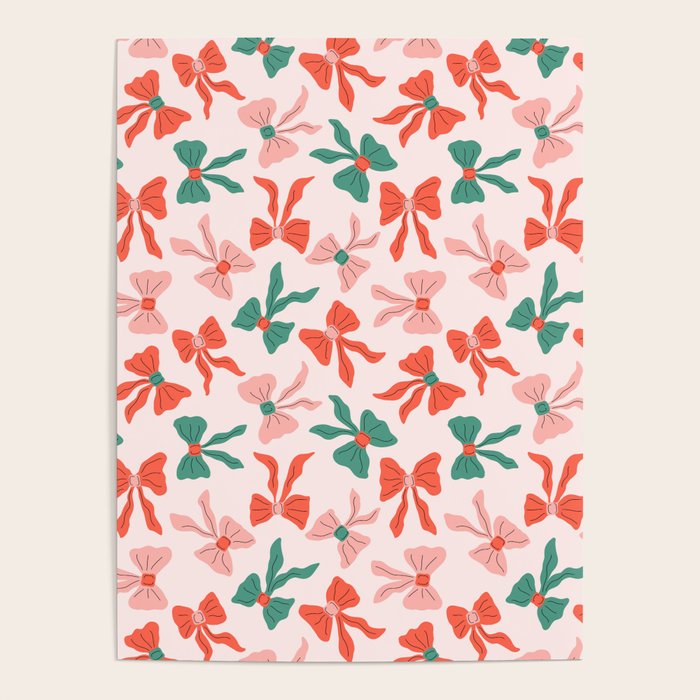 Playful Scattered Coquette Bows Festive Green Red and Pink Poster Gallery Image 4