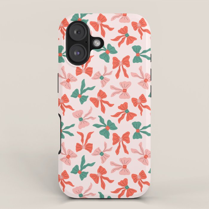 Playful Scattered Coquette Bows Festive Green Red and Pink iPhone Case Gallery Image 1