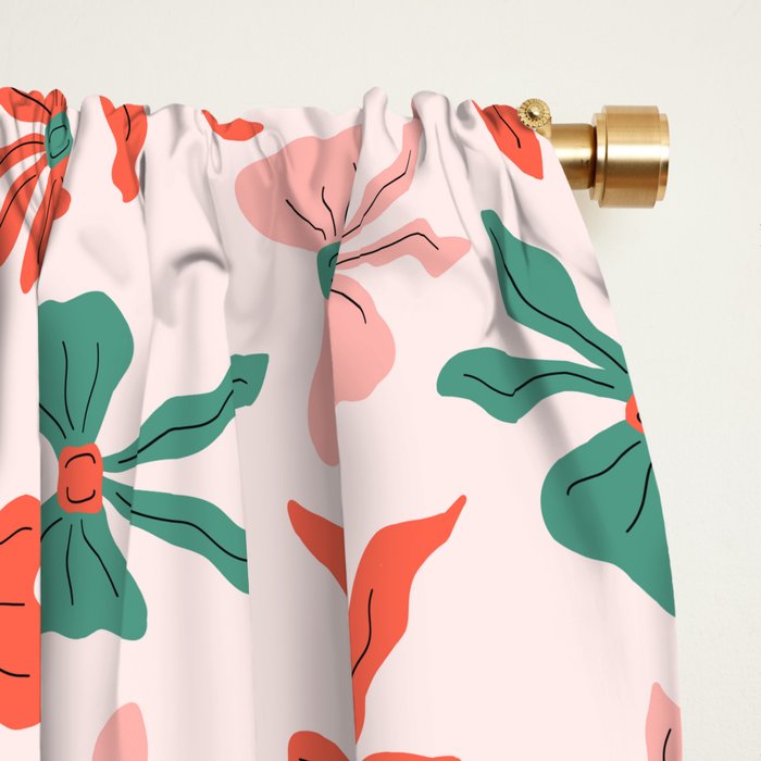 Playful Scattered Coquette Bows Festive Green Red and Pink Window Curtain Gallery Image 2