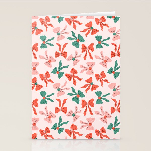 Playful Scattered Coquette Bows Festive Green Red and Pink Stationery Card Gallery Image 2