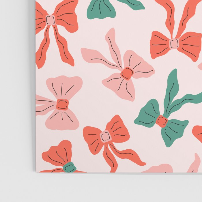 Playful Scattered Coquette Bows Festive Green Red and Pink Poster Gallery Image 3