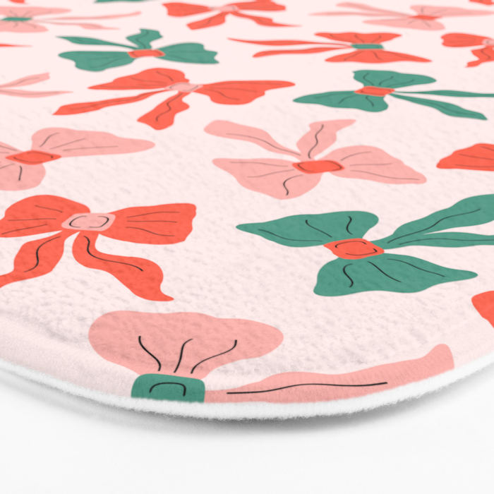 Playful Scattered Coquette Bows Festive Green Red and Pink Bath Mat Gallery Image 3