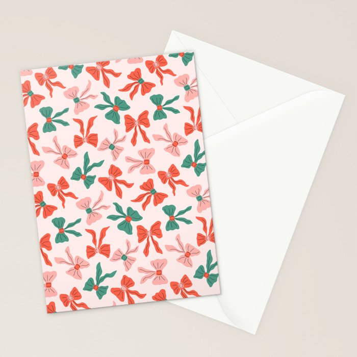 Playful Scattered Coquette Bows Festive Green Red and Pink Stationery Card Gallery Image 2
