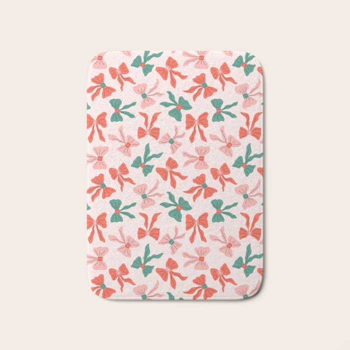 Playful Scattered Coquette Bows Festive Green Red and Pink Bath Mat Gallery Image 1
