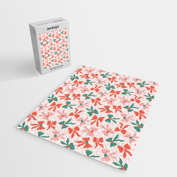 Playful Scattered Coquette Bows Festive Green Red and Pink Jigsaw Puzzle Gallery Image 2
