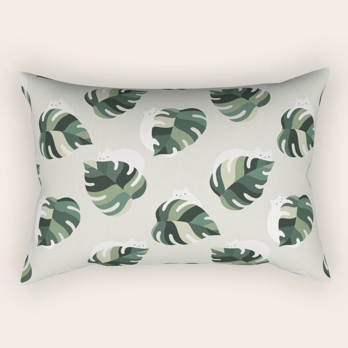 Cat and Plant Pattern 3 Rectangular Pillow Gallery Image 2