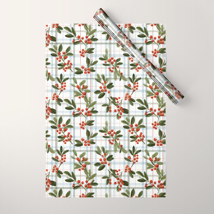 Festive Berries on Tartan Wrapping Paper Gallery Image 1