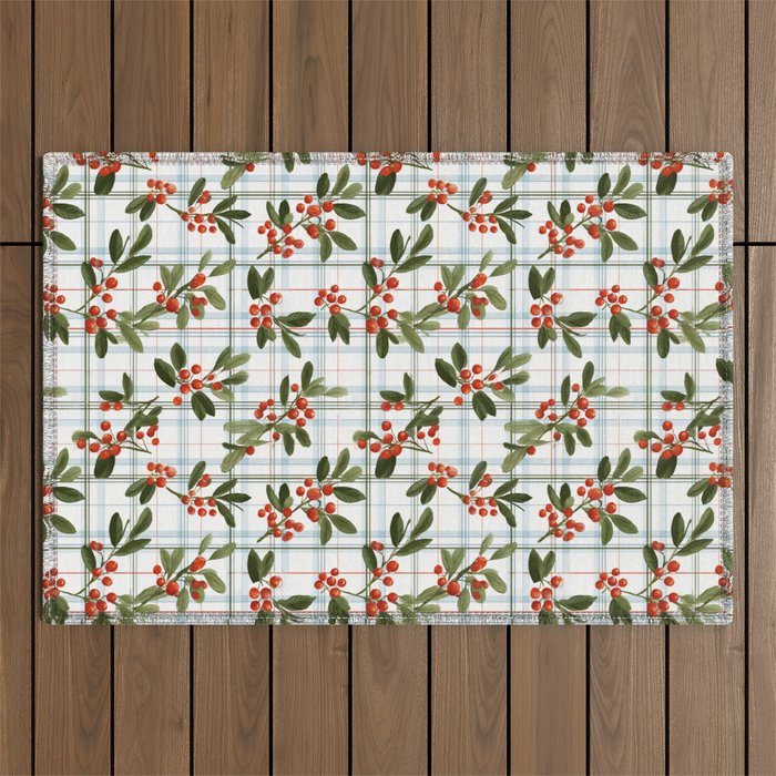 Festive Berries on Tartan Outdoor Rug Gallery Image 1