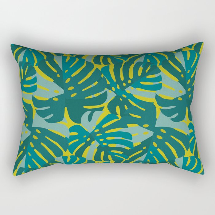 Monstera Leaves in Teal Rectangular Pillow Gallery Image 1