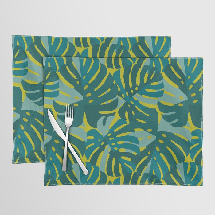 Monstera Leaves in Teal Placemat Gallery Image 1