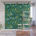 Monstera Leaves in Teal Wall Mural Gallery Image 1