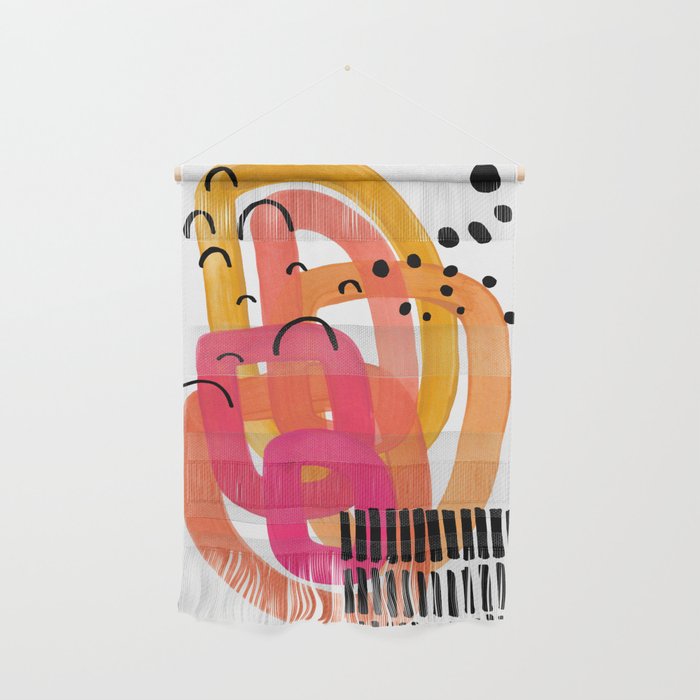 Modern Mid Century Fun Colorful Abstract Minimalist Painting Ombre Yellow Magenta Infinity Circles Wall Hanging Gallery Image 1