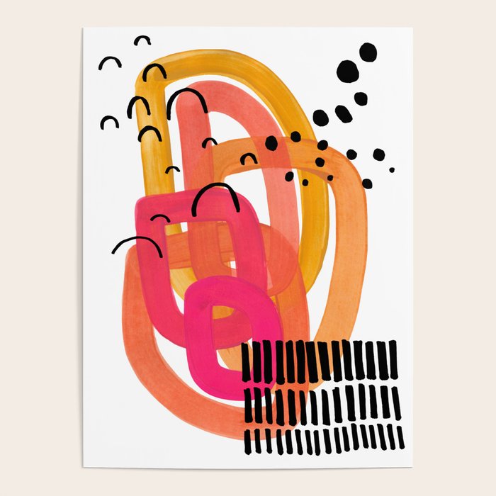 Modern Mid Century Fun Colorful Abstract Minimalist Painting Ombre Yellow Magenta Infinity Circles Poster Gallery Image 4