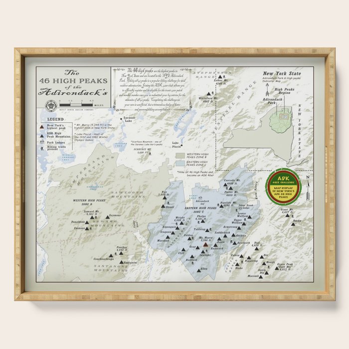 New York's ADK 46er challenge (patch inspired) area map Serving Tray Gallery Image 1