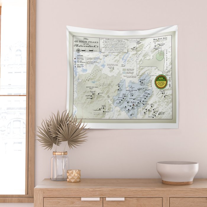 New York's ADK 46er challenge (patch inspired) area map Wall Tapestry Gallery Image 2
