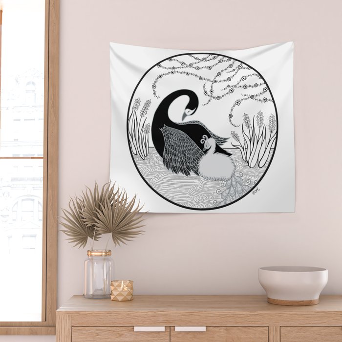 Black Swan and Moonlark Wall Tapestry Gallery Image 2
