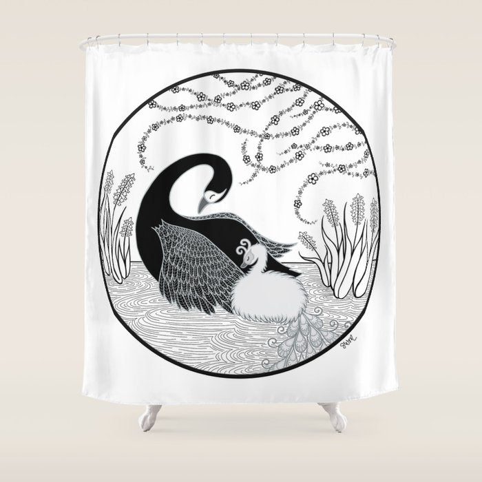 Black Swan and Moonlark Shower Curtain Gallery Image 1