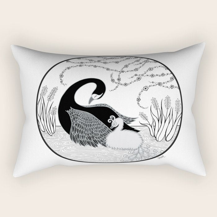 Black Swan and Moonlark Rectangular Pillow Gallery Image 1