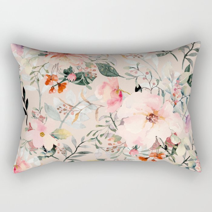 Cottagecore Summer Watercolor Floral Prints Rectangular Pillow Gallery Image 1