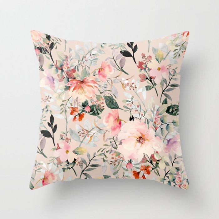 Cottagecore Summer Watercolor Floral Prints Throw Pillow Gallery Image 1
