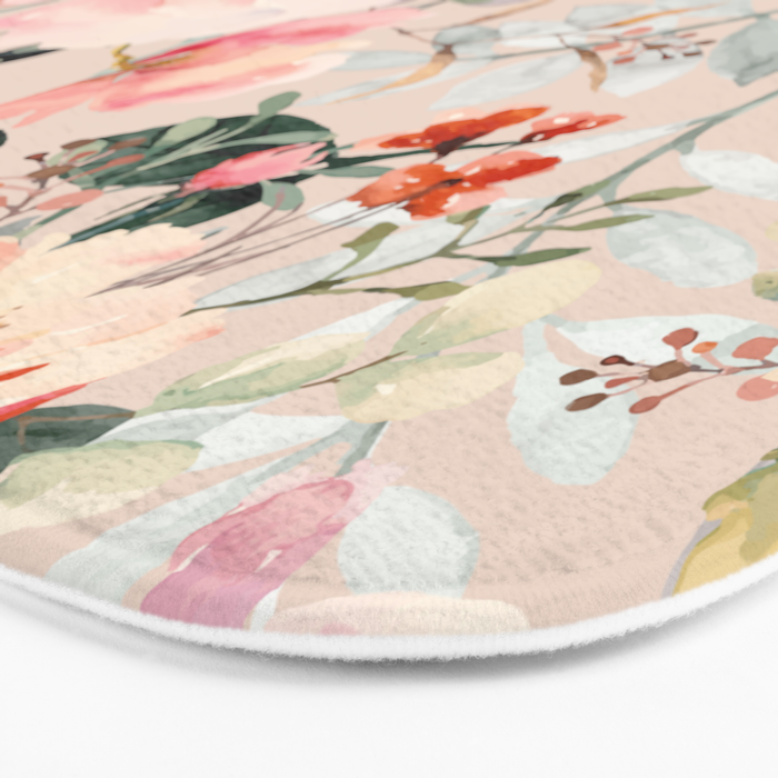 Cottagecore Summer Watercolor Floral Prints Bath Mat Gallery Image 3