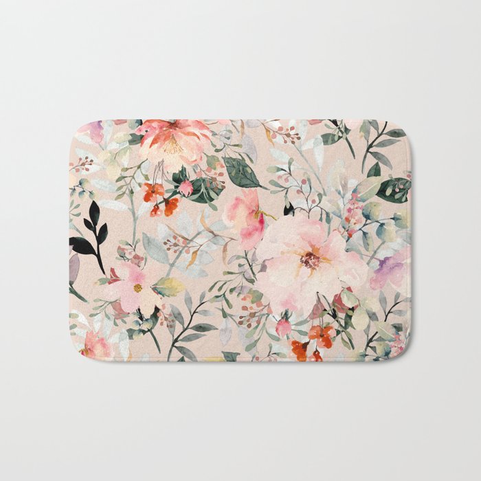 Cottagecore Summer Watercolor Floral Prints Bath Mat Gallery Image 1
