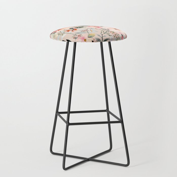 Cottagecore Summer Watercolor Floral Prints Stool Gallery Image 1