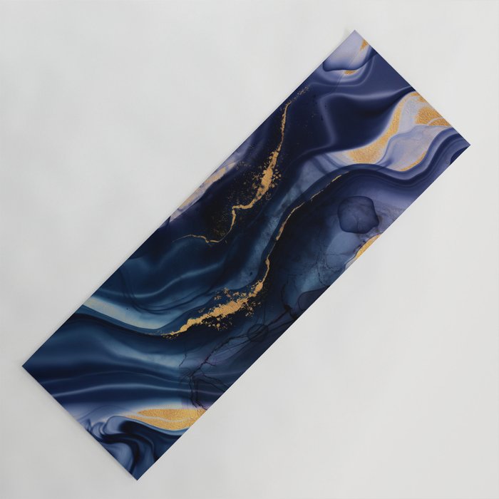 Midnight Dark Blue Marble Alcohol Ink Marble Art Flashes Yoga Mat Gallery Image 1