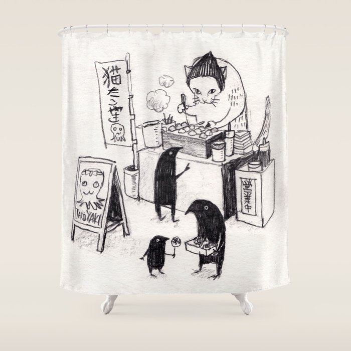 Takoyaki cat Shower Curtain Gallery Image 1