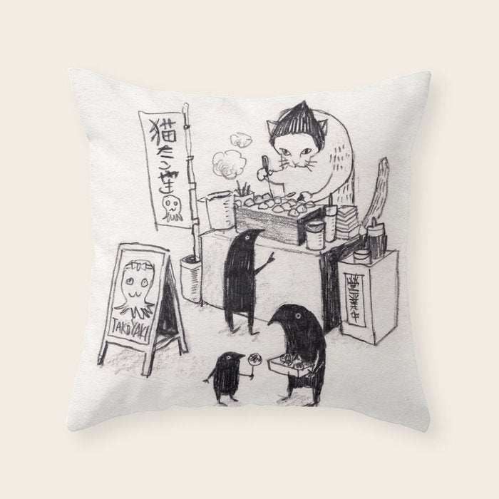 Takoyaki cat Throw Pillow Gallery Image 6