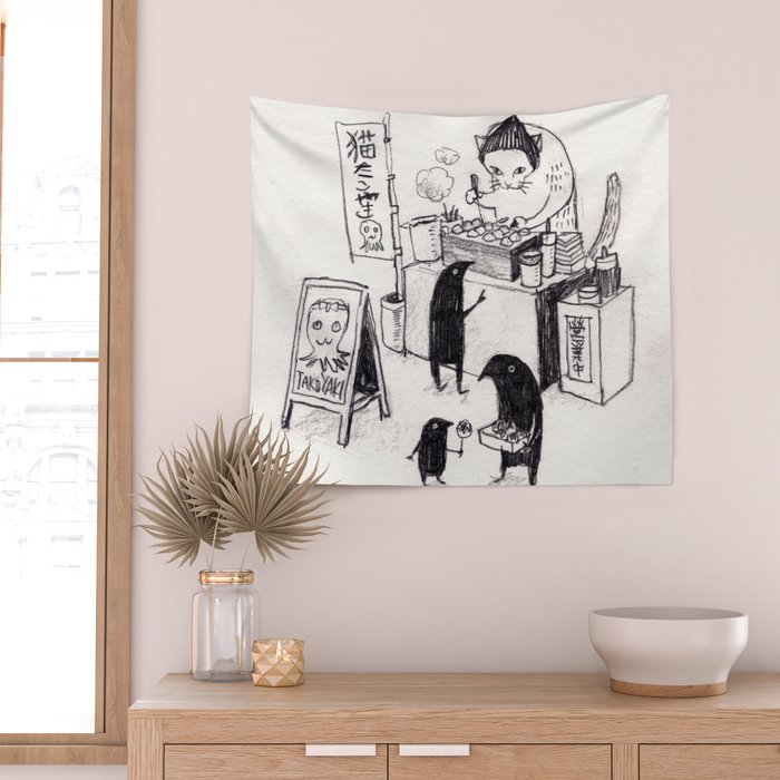 Takoyaki cat Wall Tapestry Gallery Image 2
