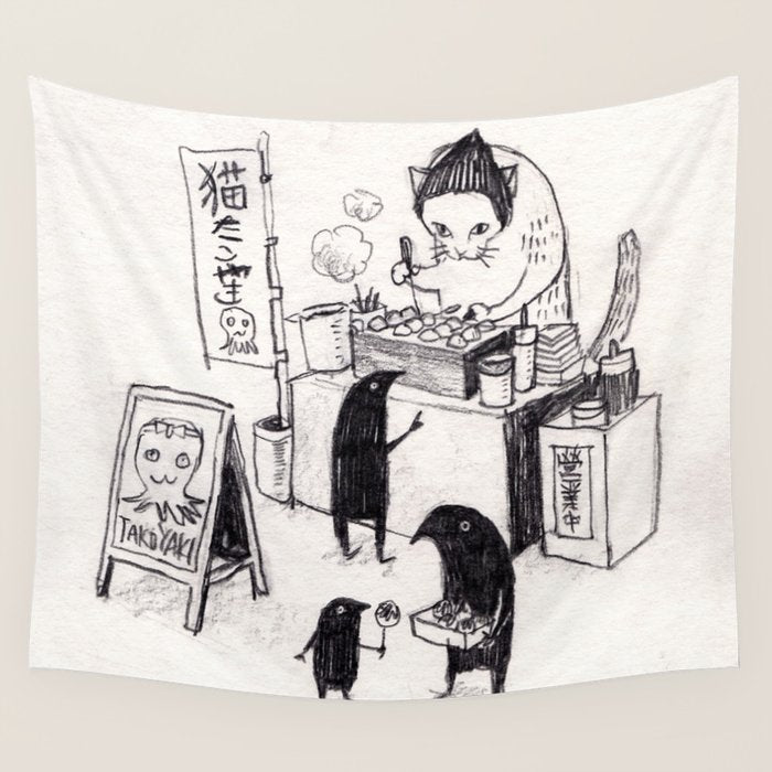 Takoyaki cat Wall Tapestry Gallery Image 1