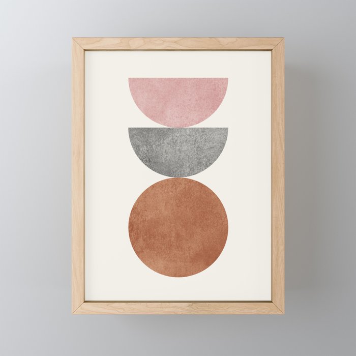 Woodblock Pink Brown Mid century modern Mini Art Print Gallery Image 1
