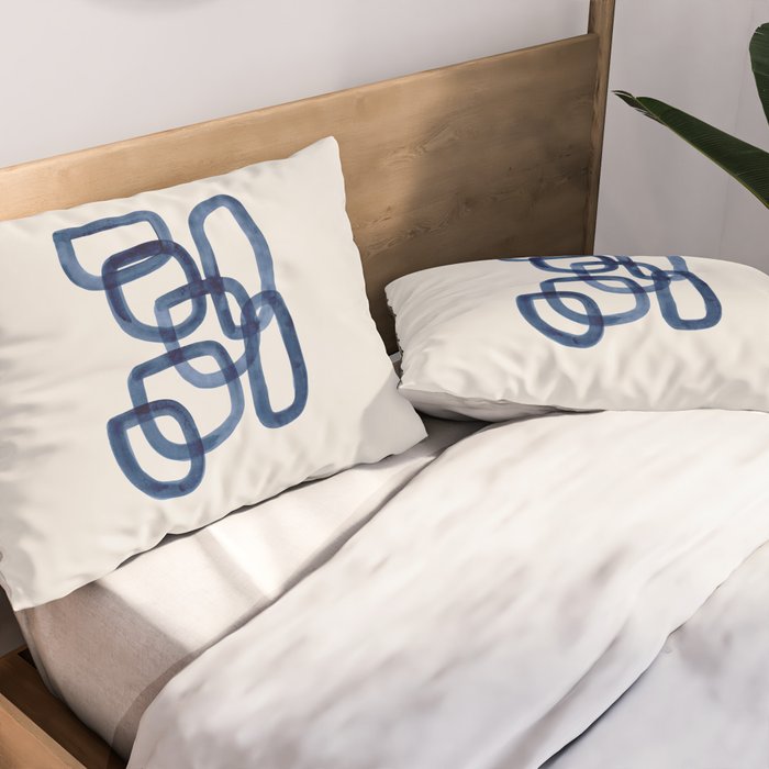 EnShape by Ejaaz Haniff 'Navy Nesting Ovals' Mid Century Modern Minimal Minimalist Watercolor Abstract Funky Fun Style Pillow Sham Gallery Image 2