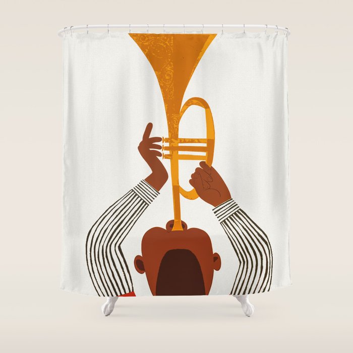 New Orleans Jazz Trumpet Player Vintage Art Shower Curtain Gallery Image 1