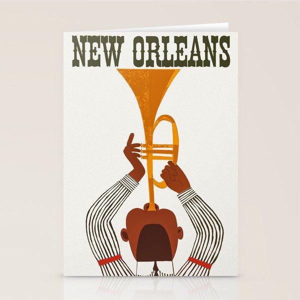 New Orleans Jazz Trumpet Player Vintage Art Stationery Card Gallery Image 2