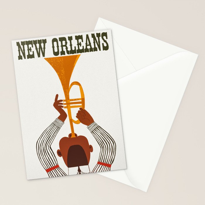 New Orleans Jazz Trumpet Player Vintage Art Stationery Card Gallery Image 2