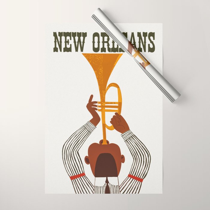 New Orleans Jazz Trumpet Player Vintage Art Wrapping Paper Gallery Image 1