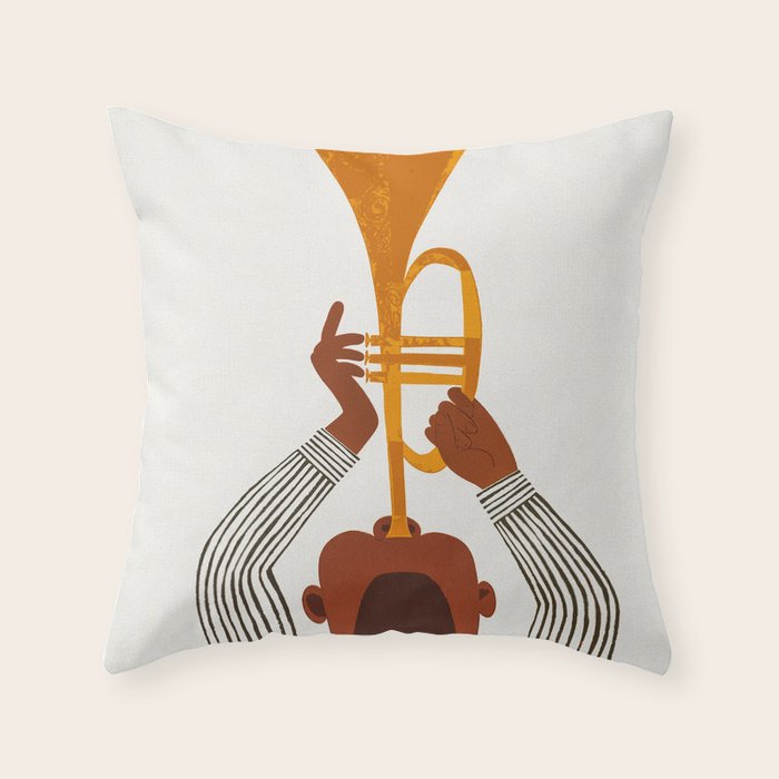 New Orleans Jazz Trumpet Player Vintage Art Throw Pillow Gallery Image 1