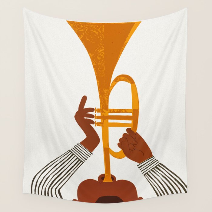 New Orleans Jazz Trumpet Player Vintage Art Wall Tapestry Gallery Image 1