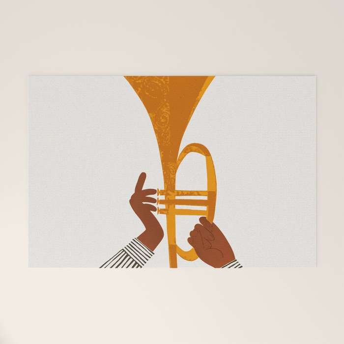 New Orleans Jazz Trumpet Player Vintage Art Welcome Mat Gallery Image 1
