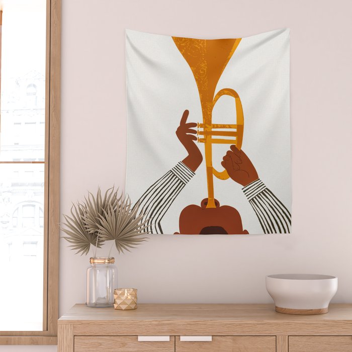 New Orleans Jazz Trumpet Player Vintage Art Wall Tapestry Gallery Image 2