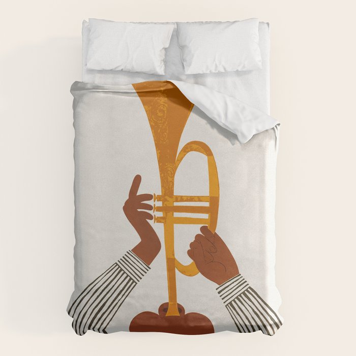 New Orleans Jazz Trumpet Player Vintage Art Duvet Cover Gallery Image 1