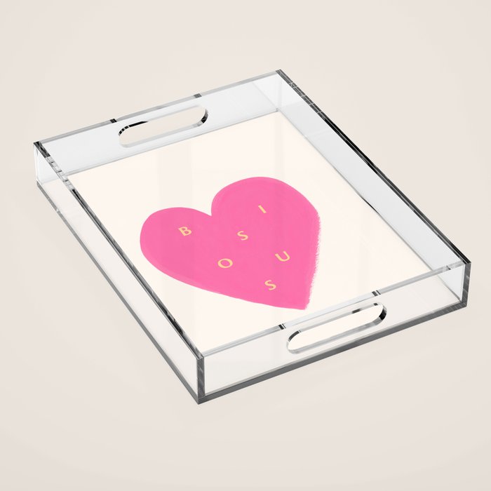 Heart Bisous - Pink Love French Typography Acrylic Tray Gallery Image 1