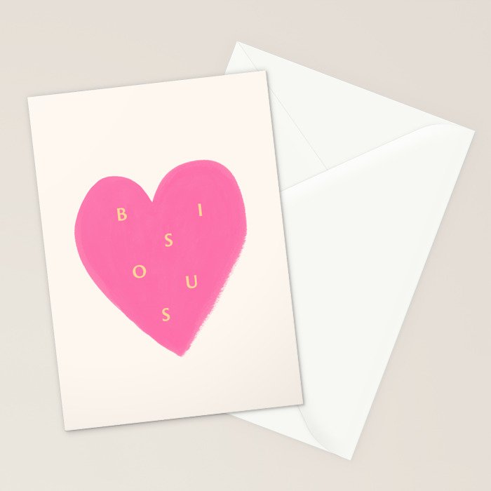 Heart Bisous - Pink Love French Typography Stationery Card Gallery Image 2