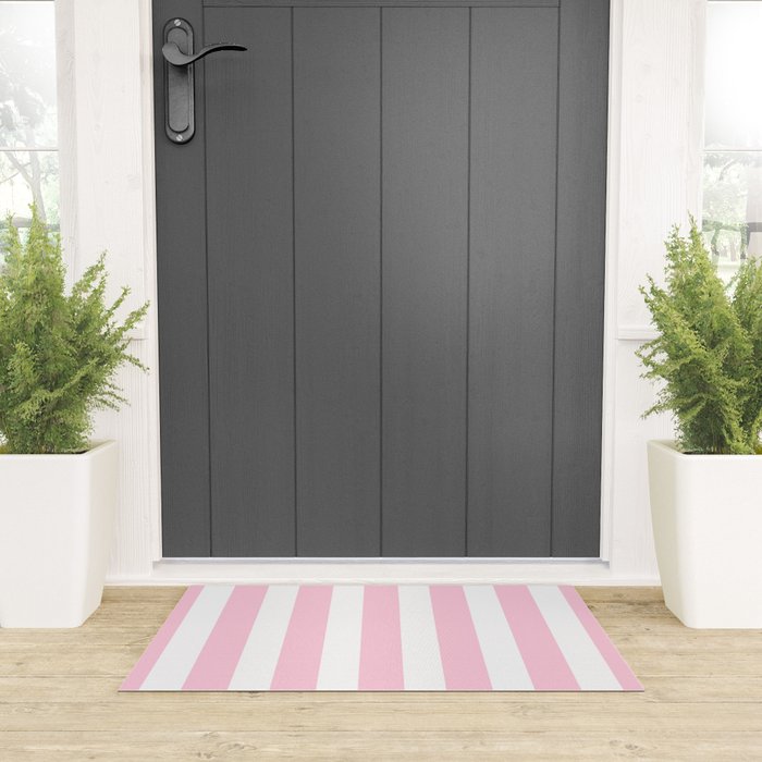 Pink & White Vertical Stripes Welcome Mat Gallery Image 3