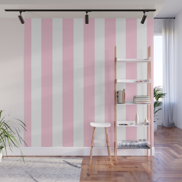 Pink & White Vertical Stripes Wall Mural Gallery Image 1