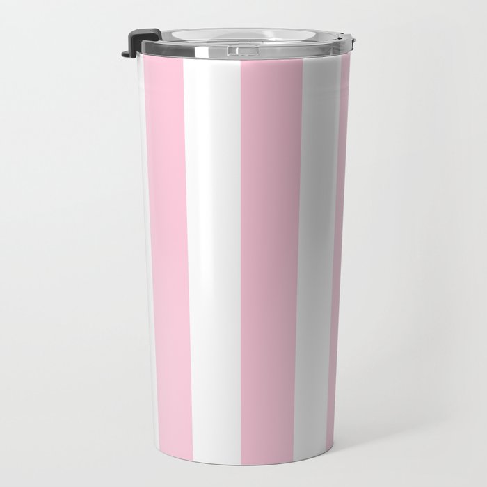 Pink & White Vertical Stripes Travel Mug Gallery Image 3