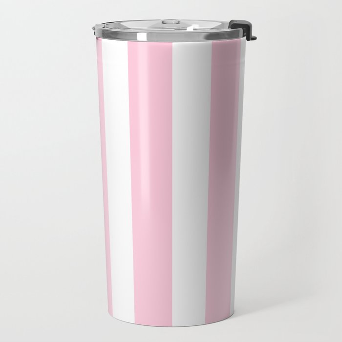 Pink & White Vertical Stripes Travel Mug Gallery Image 2
