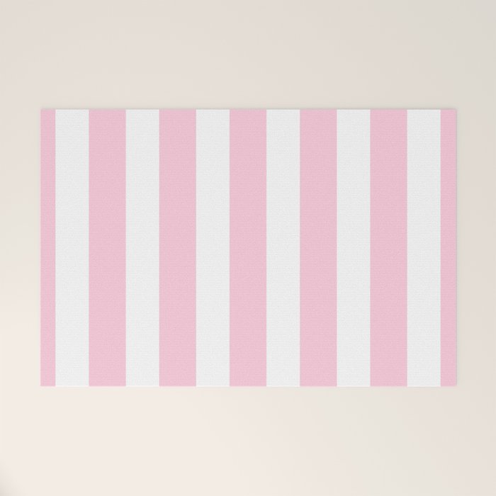 Pink & White Vertical Stripes Welcome Mat